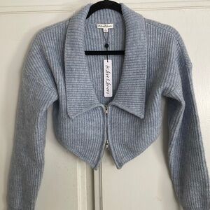 For Love and Lemons Cornflower Blue Size S Double Zip Cropped Sweater